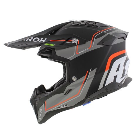 Airoh MX Helmet Aviator 3 AMS&sup2; Leader matt black grey orange