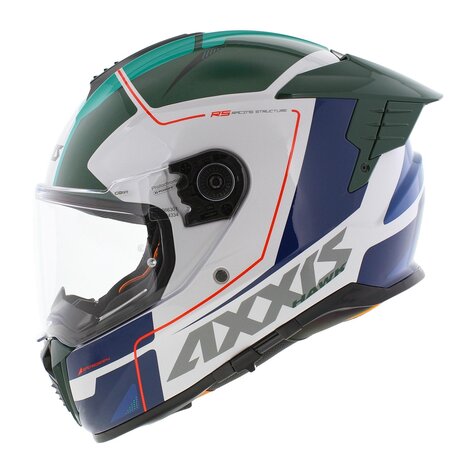Axxis Hawk SV Evo full face helmet Spear A6 gloss green white blue