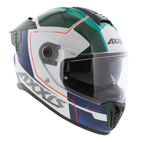 Axxis Hawk SV Evo full face helmet Spear A6 gloss green white blue