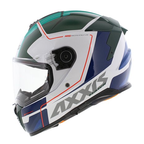 Axxis Hawk SV full face helmet Spear A6 gloss green white blue